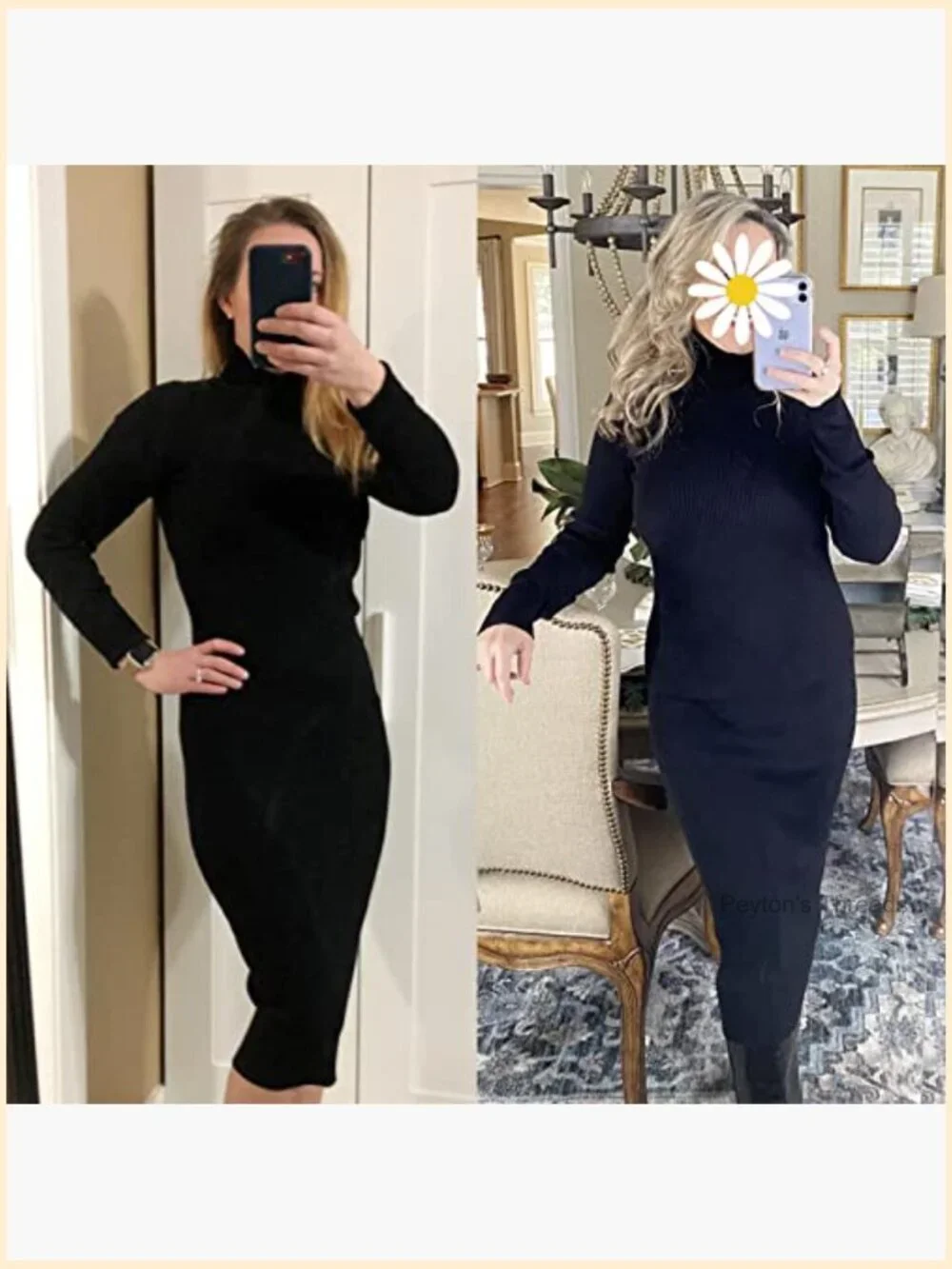 Turtleneck Ribbed Knit Long Sleeve Sweater Dress Midi Bodycon Pullover